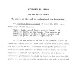 William M. Webb, The Man and His Legacy, by Greg Peterson. Page 1.