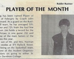 Player Of The Month. <em>, Jamestown High School, February 1972.</em>