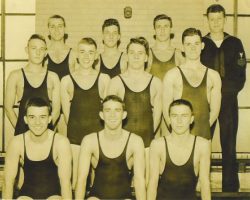 Robert "Swede" Erickson, back row right, coach of the Franklin &amp; Marshall swimming team 1945.