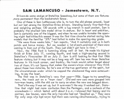 Sammy LaMancuso - Stateline Speedway Program Biography, 1966. Sammy LaMancuso - Stateline Speedway Program Biography, 1966.