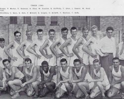 1949 Jamestown High School track team. Ted Olsen is in back row, fifth from right (with glasses).