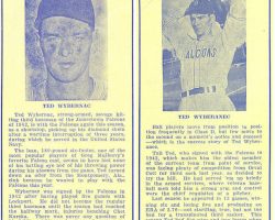Ted Wyberanec from the 1946 (left) and 1947 Jamestown Falcons program booklets. Ted Wyberanec from the 1946 (left) and 1947 Jamestown Falcons program booklets.