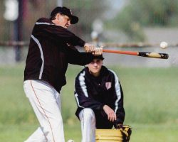 Vince Gullo batting.