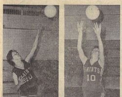 Karen Tellinghuisen... serving and setting up the volleyball.
