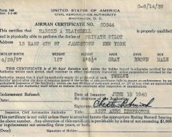 Harold Blaisdell's Airman Certificate. June 14, 1939.